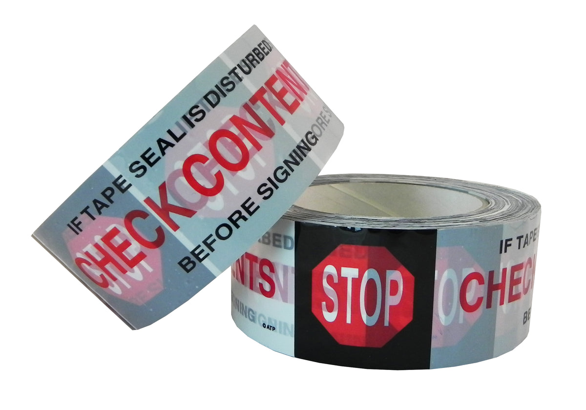 PP20S-W Printed Carton Sealing Tape – STOP/CHECK CONTENTS (White)