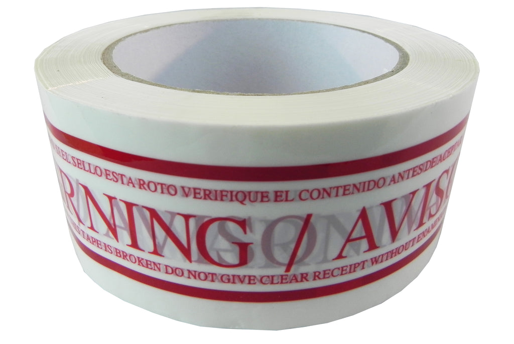 PP20W-W Printed Carton Sealing Tape – WARNING/AVISO on White Film | 2" x 110 yd