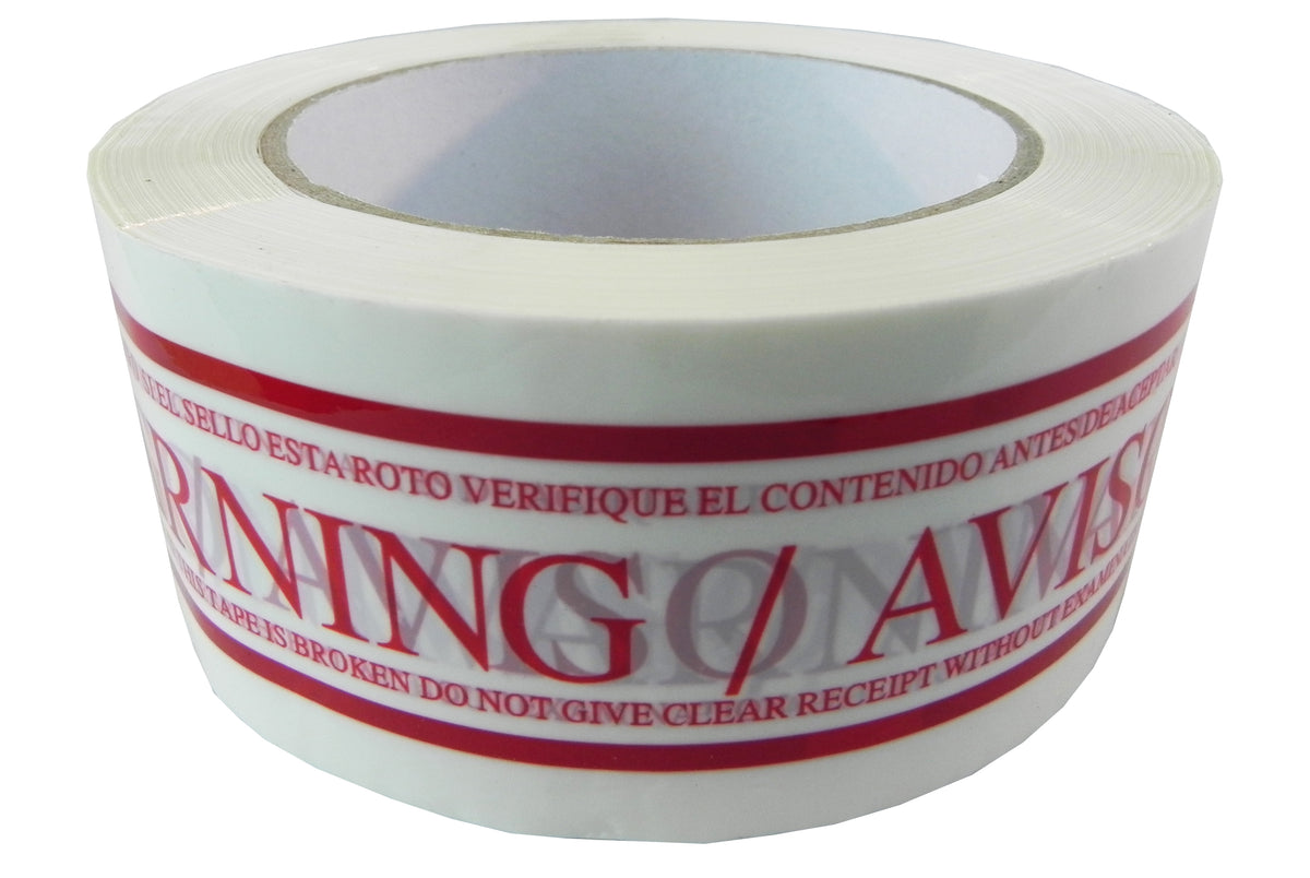 PP20W-W Printed Carton Sealing Tape – WARNING/AVISO on White Film | 2" x 110 yd