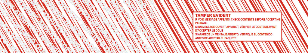 TEV-STR Tamper Evident Security Tape | 2" x 55 YD | Red/White Stripe | Trilingual Warning | 42 Roll/Case