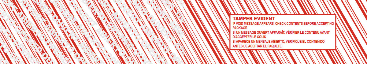 TEV-STR Tamper Evident Security Tape | 2" x 55 YD | Red/White Stripe | Trilingual Warning | 42 Roll/Case